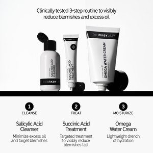 3 Step routine: 1. Cleanse 2. Treat, 3. Moisturize