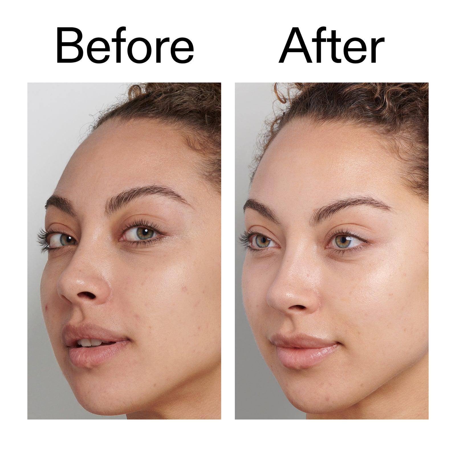 Before and after comparison of a woman's face after using Fulvic Acid Cleanser