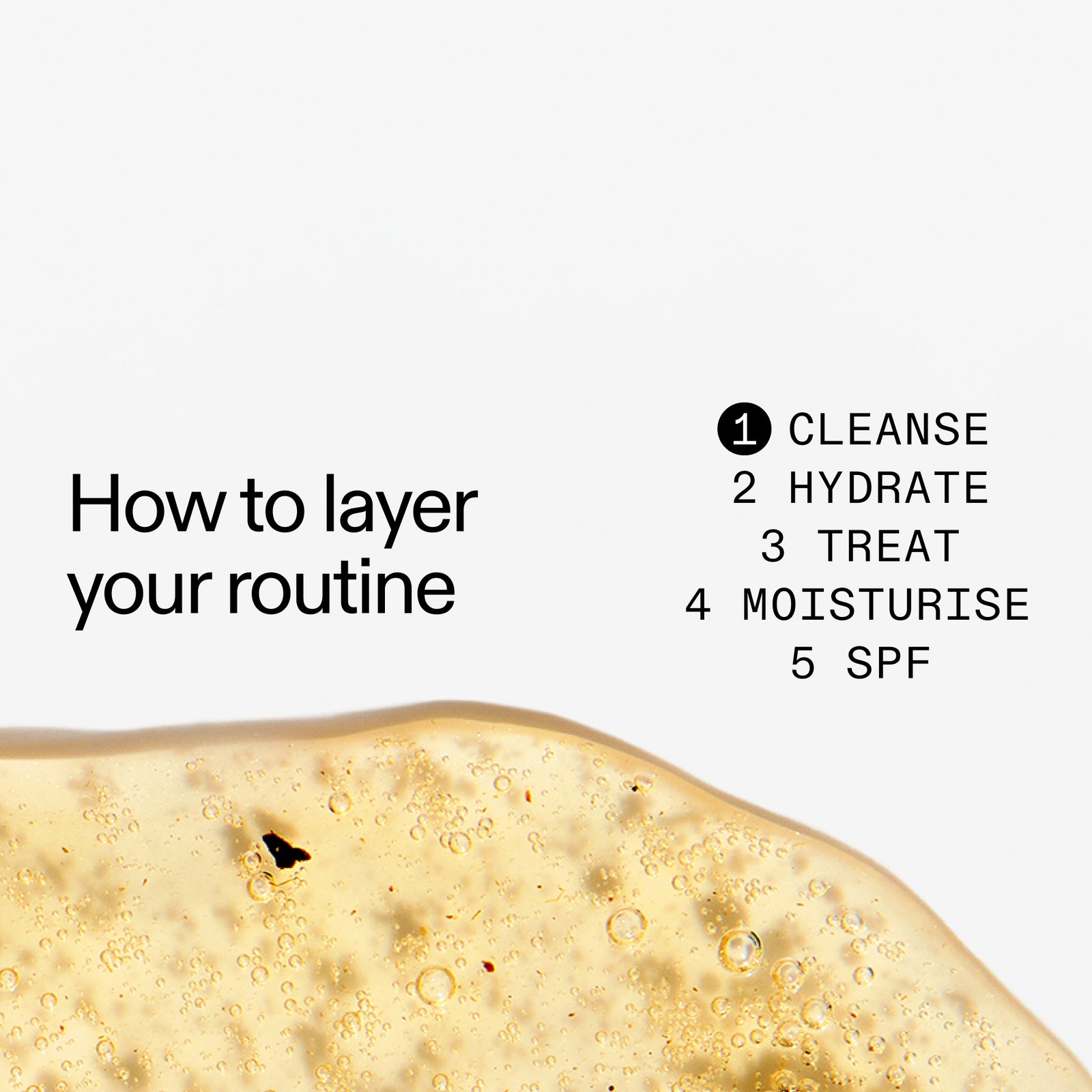 Skincare product with text on how to layer Fulvic Acid Cleanser in a routine