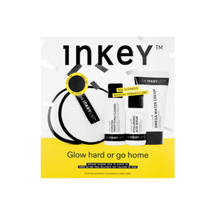Inkey skincare product set with packaging on a white background