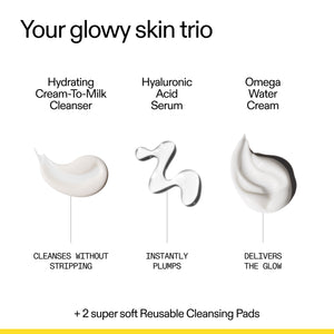 Skincare product set with descriptions and icons on a white background