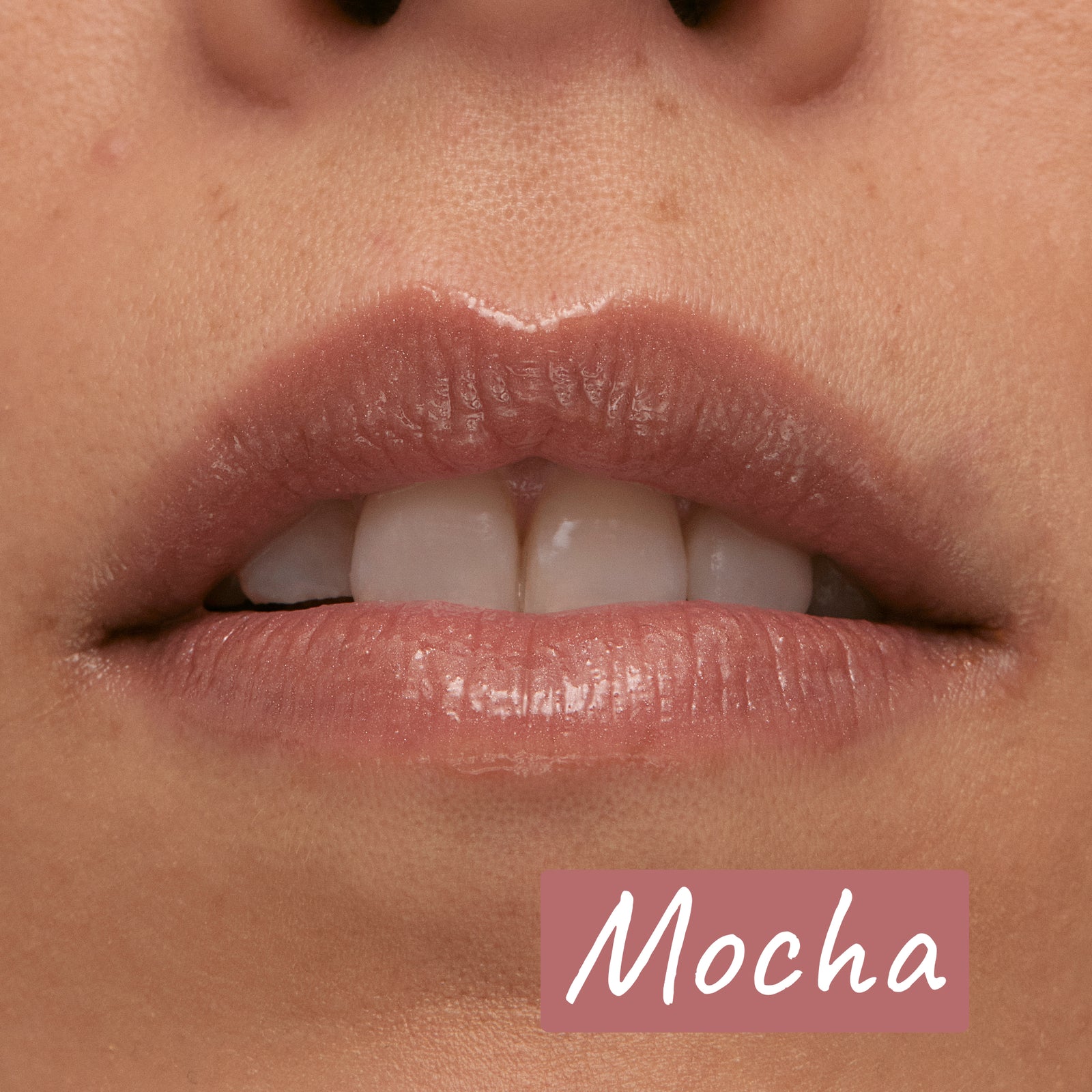 Model with shade Mocha, annotated with 'Mocha'