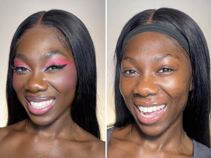 Before and after with someone taking off makeup with Oat cleansing balm