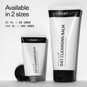 50ml and 150ml bottle of Oat Cleansing Balm, showing how many uses in each