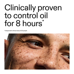 Close-up of a person's eye with text claiming 20% Niacinamide Serum ro clinical proven oil control for 8 hours.