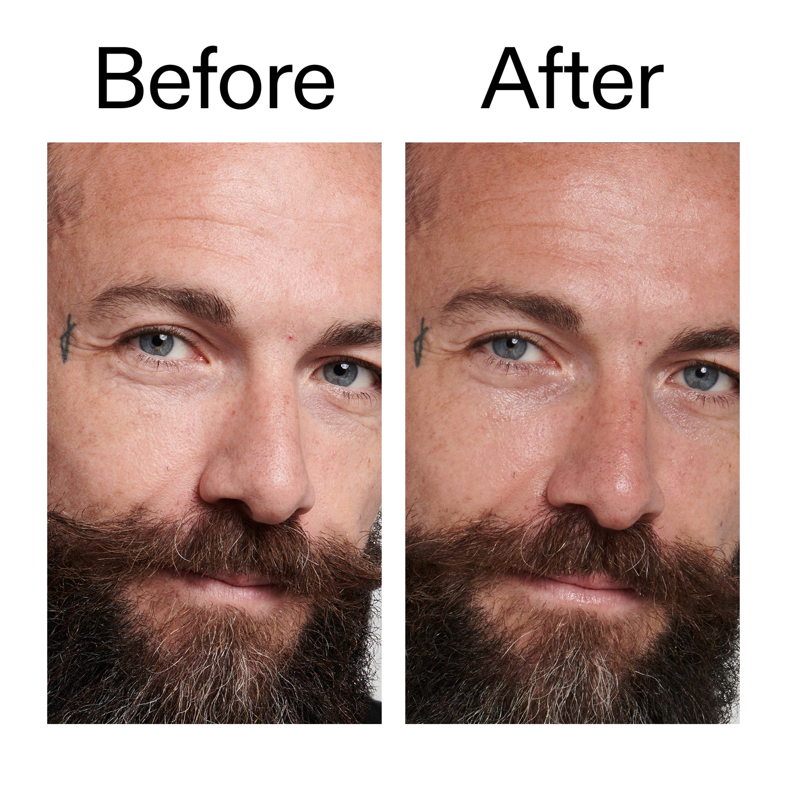 Before and after comparison of a man with a beard using Peptide Moisturiser
