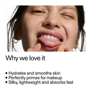 Person with text about Polyglutamic Acid Serum benefits