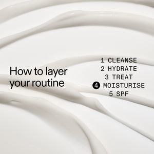Close-up of white cream with text on how to layer Vitamin B, C and E Moisturiser in a skincare routine.