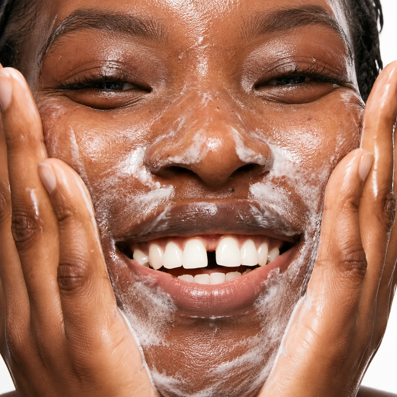 woman washing her face