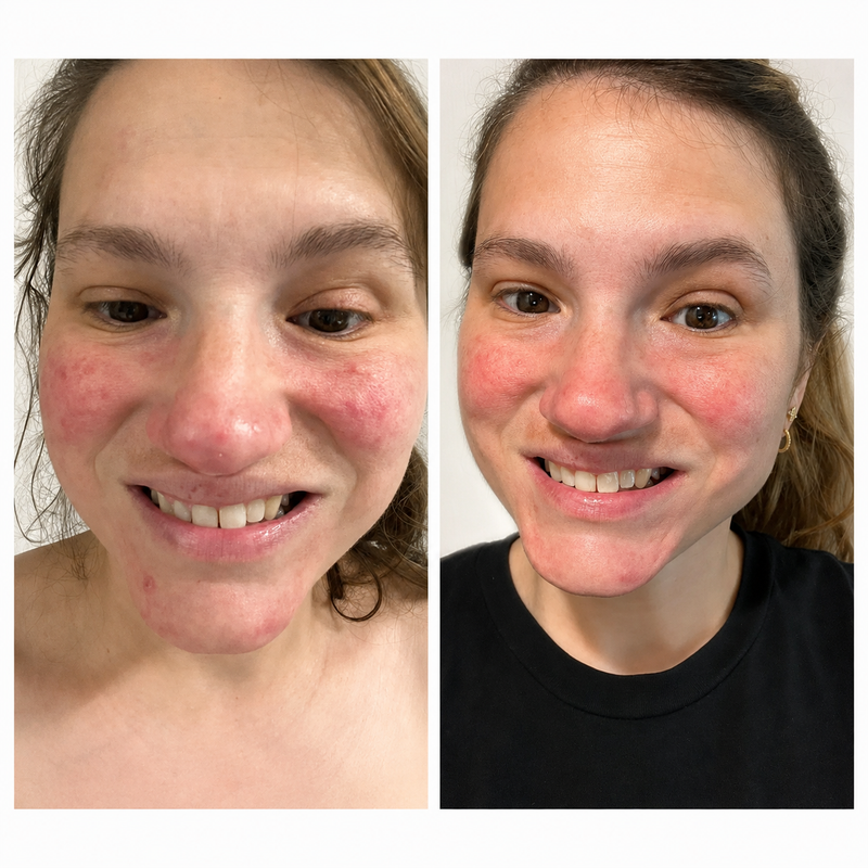 woman with red cheeks