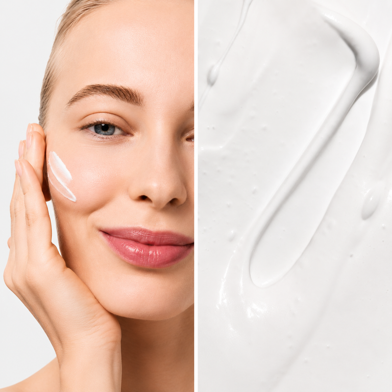 Woman with SPF on her face