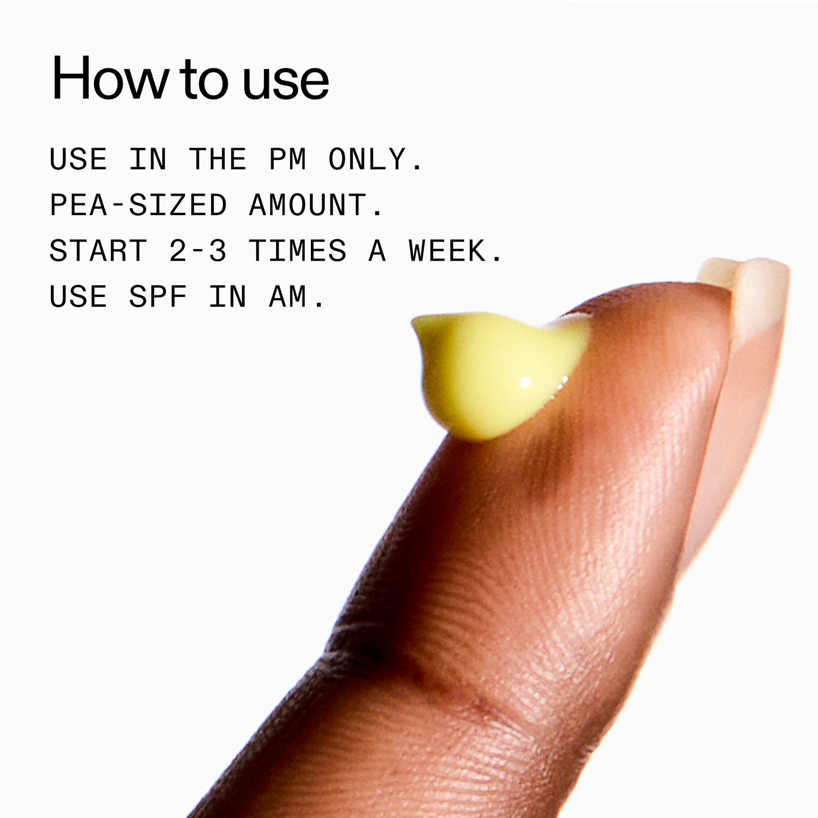 Yellow cream on a finger with usage instructions text overlay