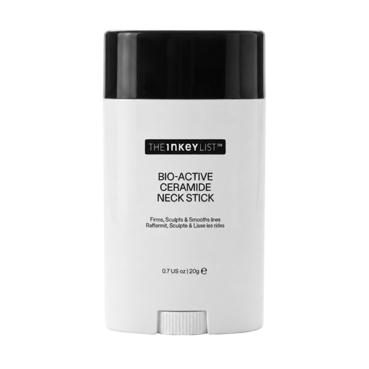 A white and black neck stick from TheInkeyList Bio-Active Ceramide Neck Stick, shown on a clean white background.
