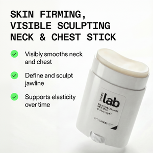 Inkey Lab neck and chest stick with text highlighting its benefits on a white background