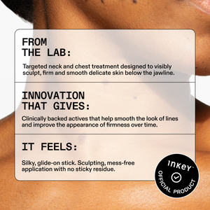 Product label for a neck and chest treatment with INKEY branding.