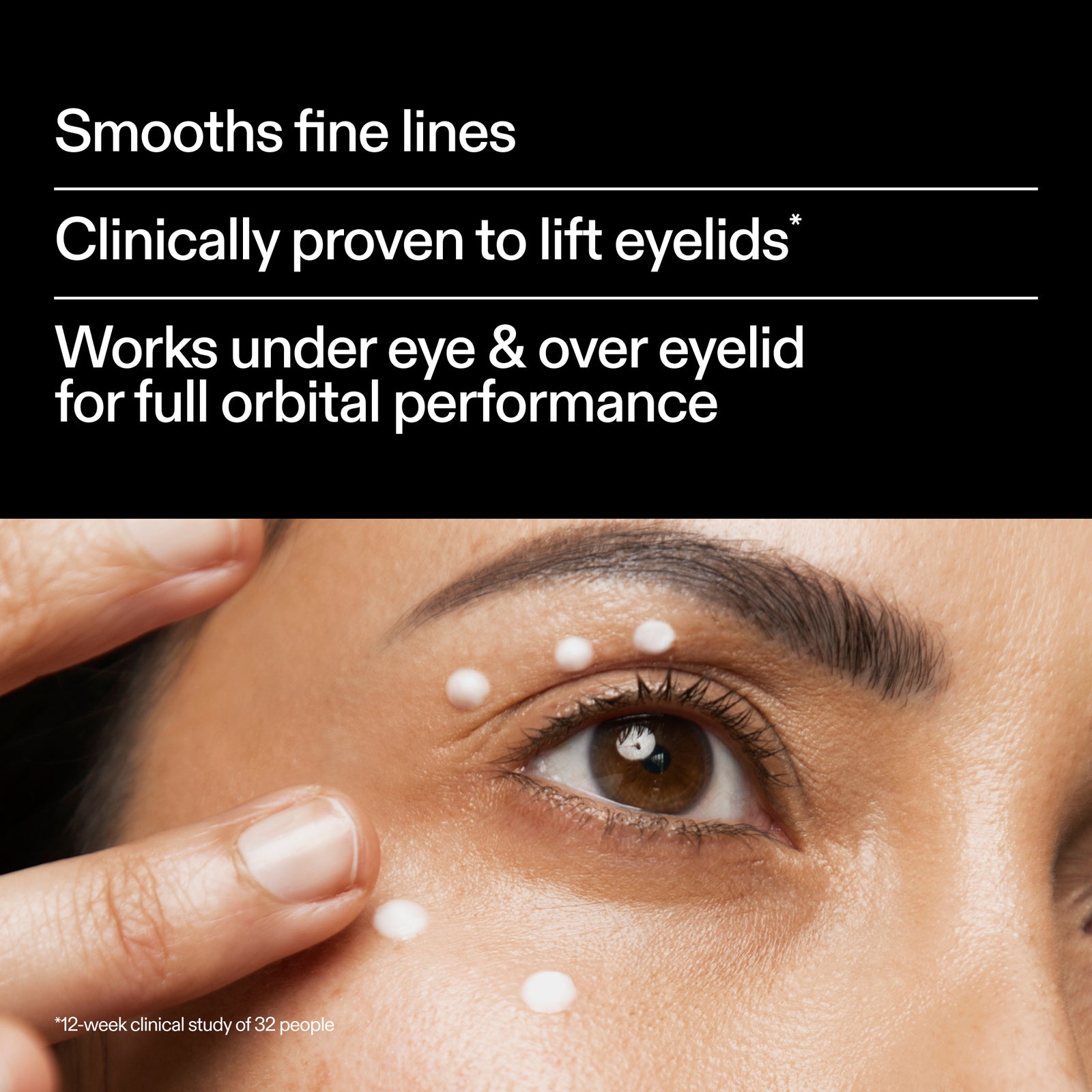 Close-up of eye area using The INKEY List Bio-Active Ceramide Eye Cream – clinically proven to smooth fine lines