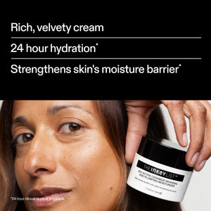 Model applying The INKEY List Bio-Active Ceramide Moisturiser – 24 hour hydration that strengthens the skin barrier