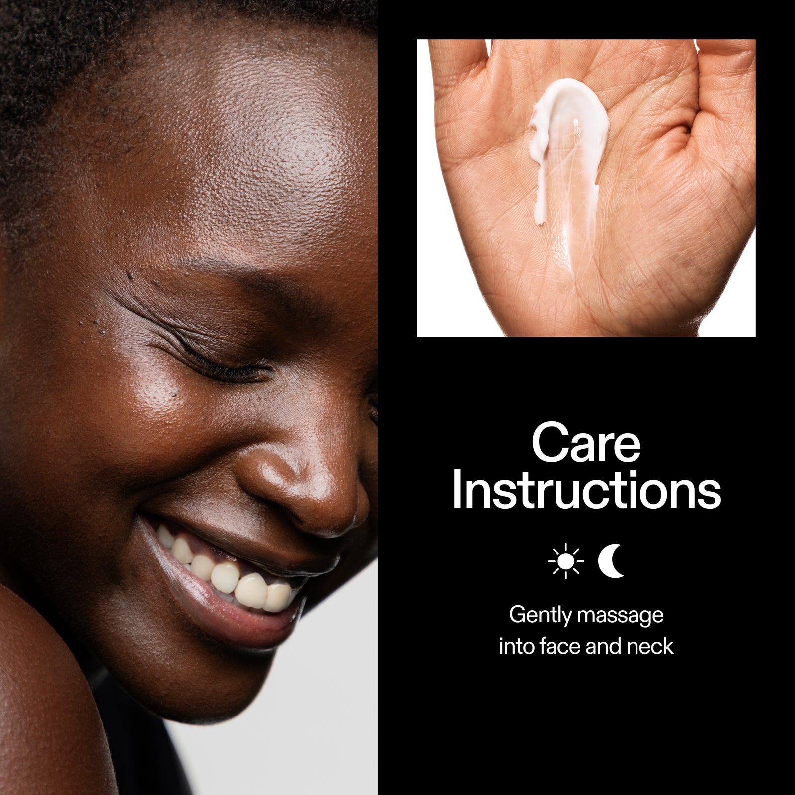 Model applying The INKEY List Bio-Active Ceramide Moisturiser with daily how-to routine steps
