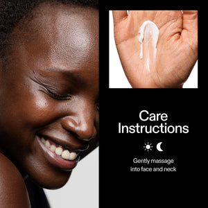 Model applying The INKEY List Bio-Active Ceramide Moisturiser with daily how-to routine steps