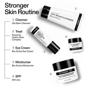 The INKEY List Stronger Skin Routine – Oat Balm Cleanser, Exosome Hydro-Glow Complex, Bio-Active Ceramide Eye Cream, Bio-Active Ceramide Moisturiser and SPF