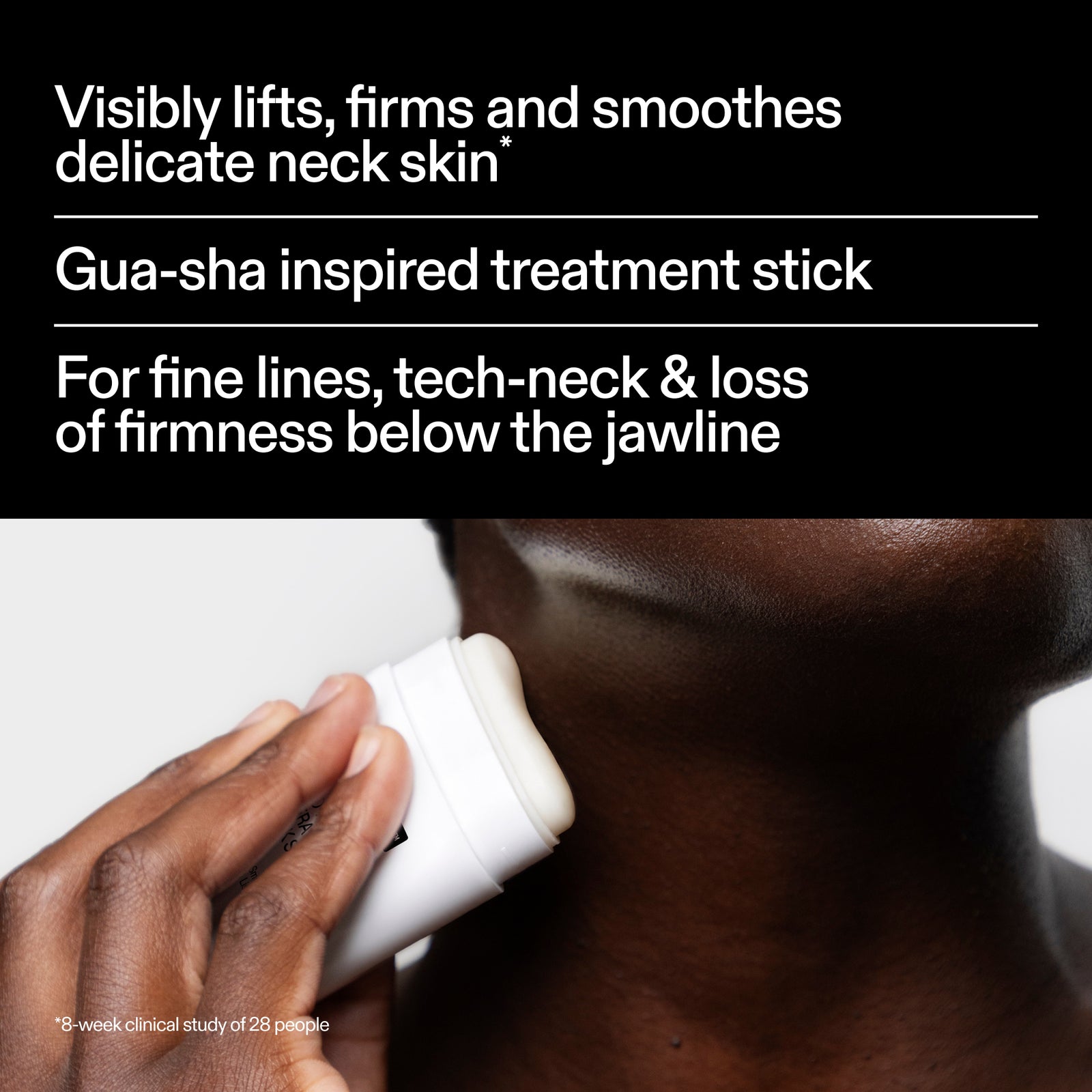 Model applying The INKEY List Bio-Active Ceramide Neck Stick – clinically proven firming treatment stick