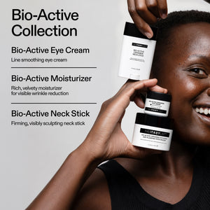 Model holding The INKEY List Bio-Active Ceramide Collection featuring the Bio-Active Ceramide Neck Stick