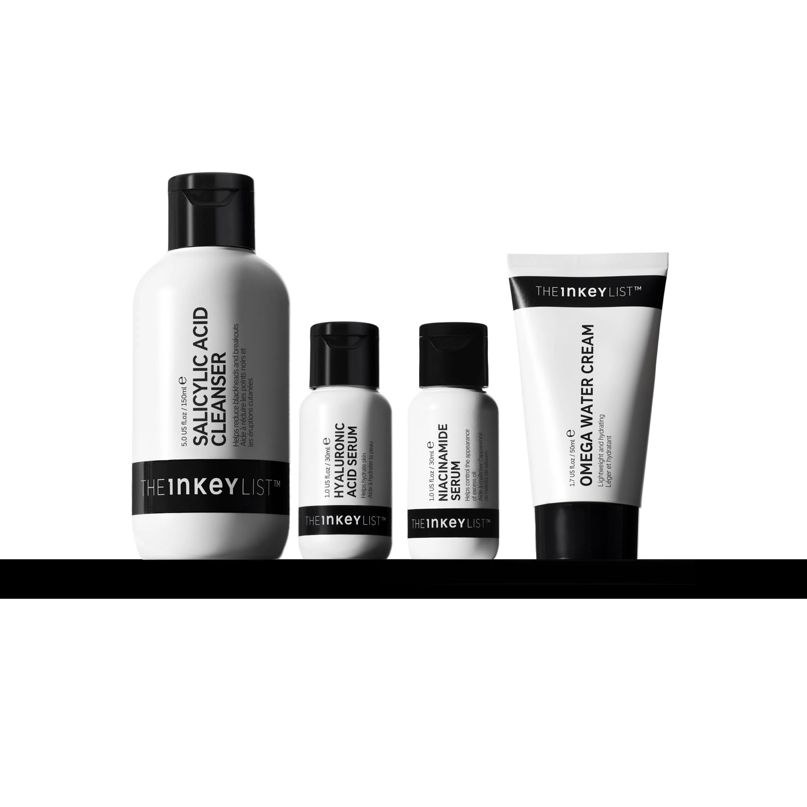 Set of skincare products from The Inkey List on a white background