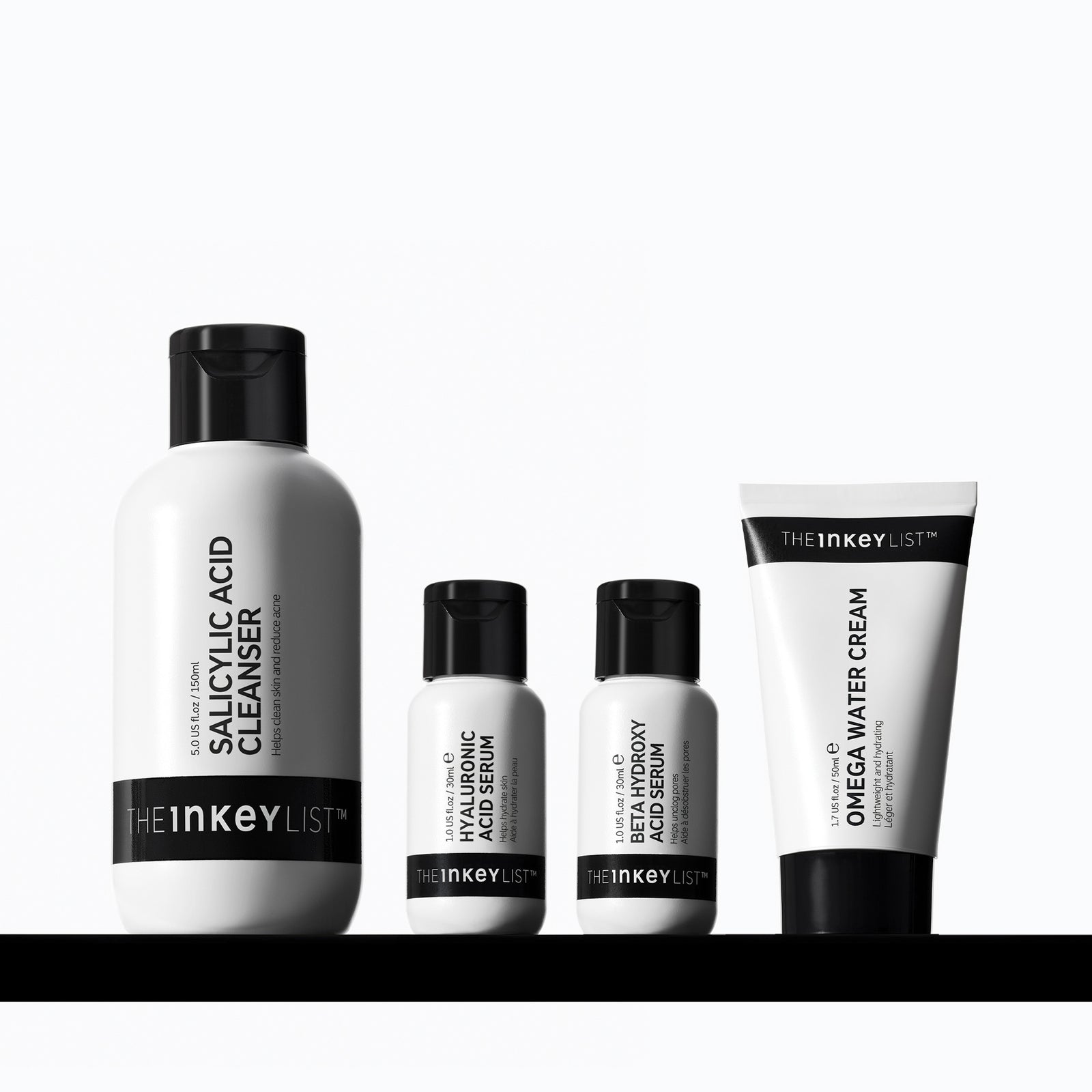 Set of skincare products from The Inkey List on a white background