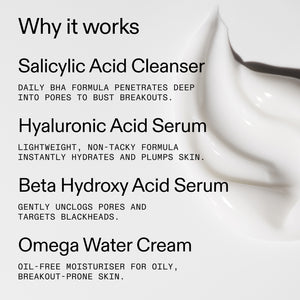 Skincare product with text detailing its benefits on a white background