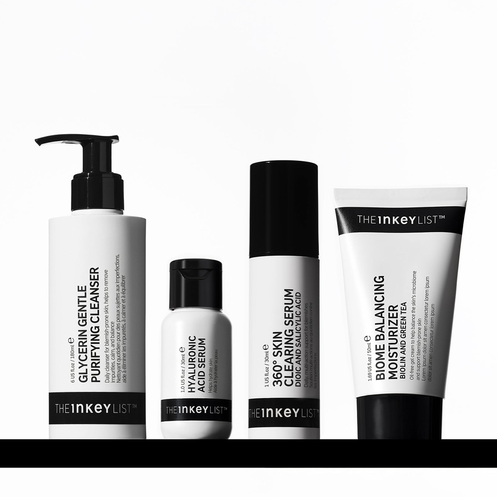 Set of The INKEY List skincare products on a white background