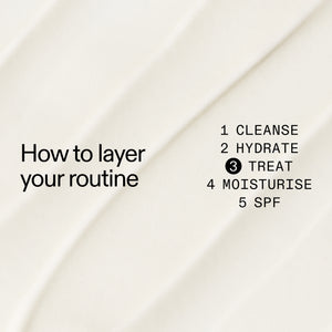 Text on a beige background explaining how to layer Brighten-i Eye Cream in a skincare routine.