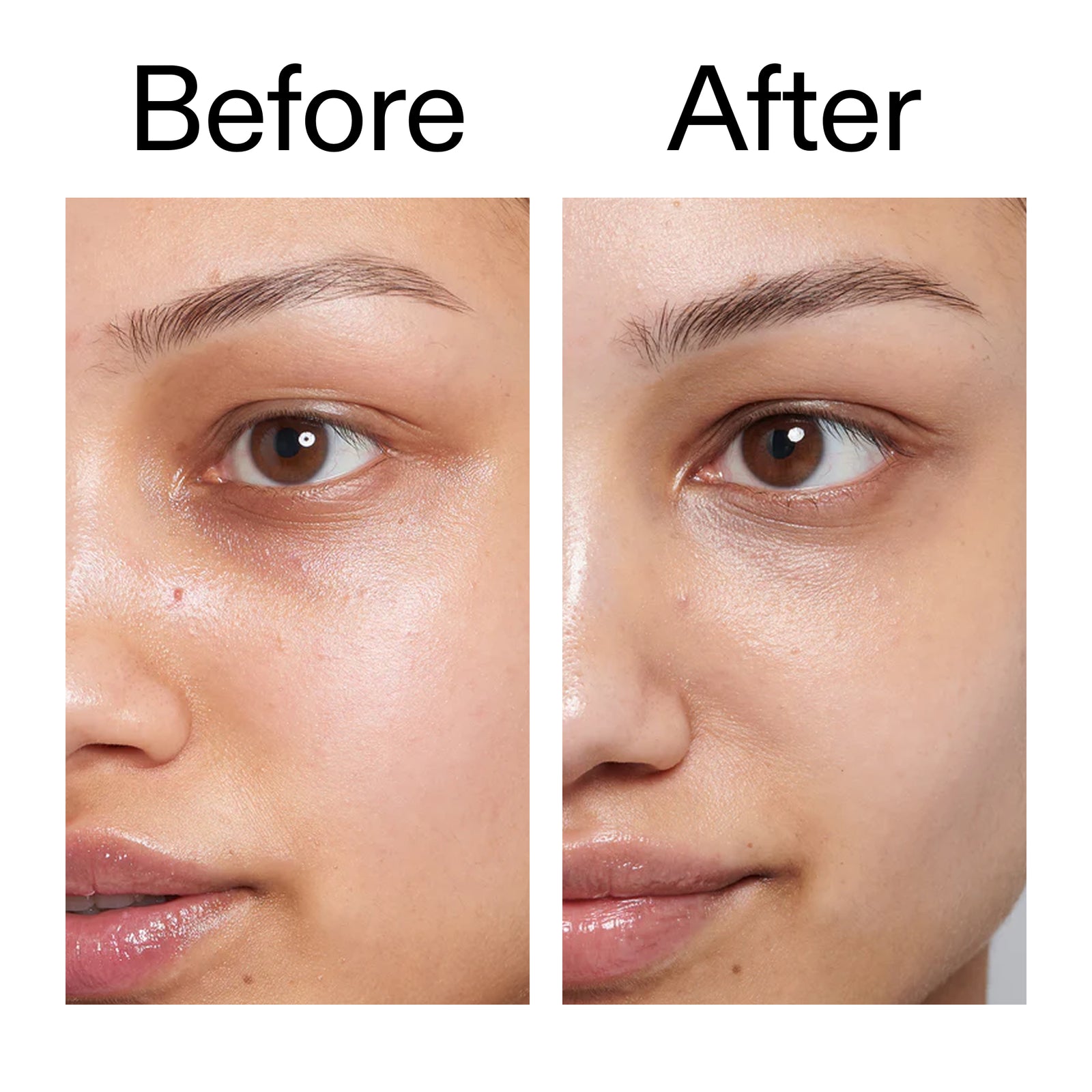Before and after applying Caffeine Eye Cream