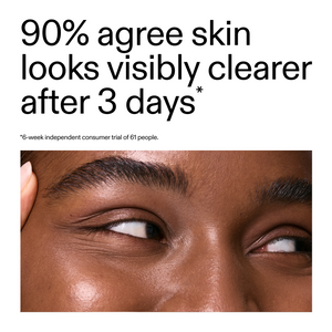  text about skin clarity improvement after 3 days, using Salicylic Acid Cleanser featuring a close-up of a person's eye.