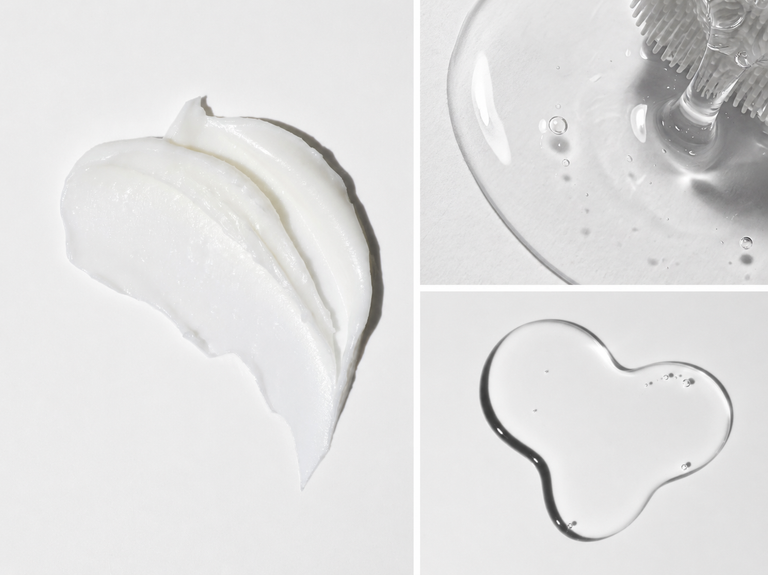 Close-up of white cream or gel with a syringe on a light gray background