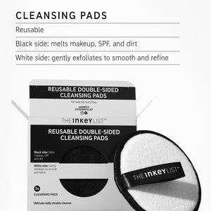 Cleansing Pad USP: Reusable, black side melts makeup SPF and dirt, White side gently exfoliate