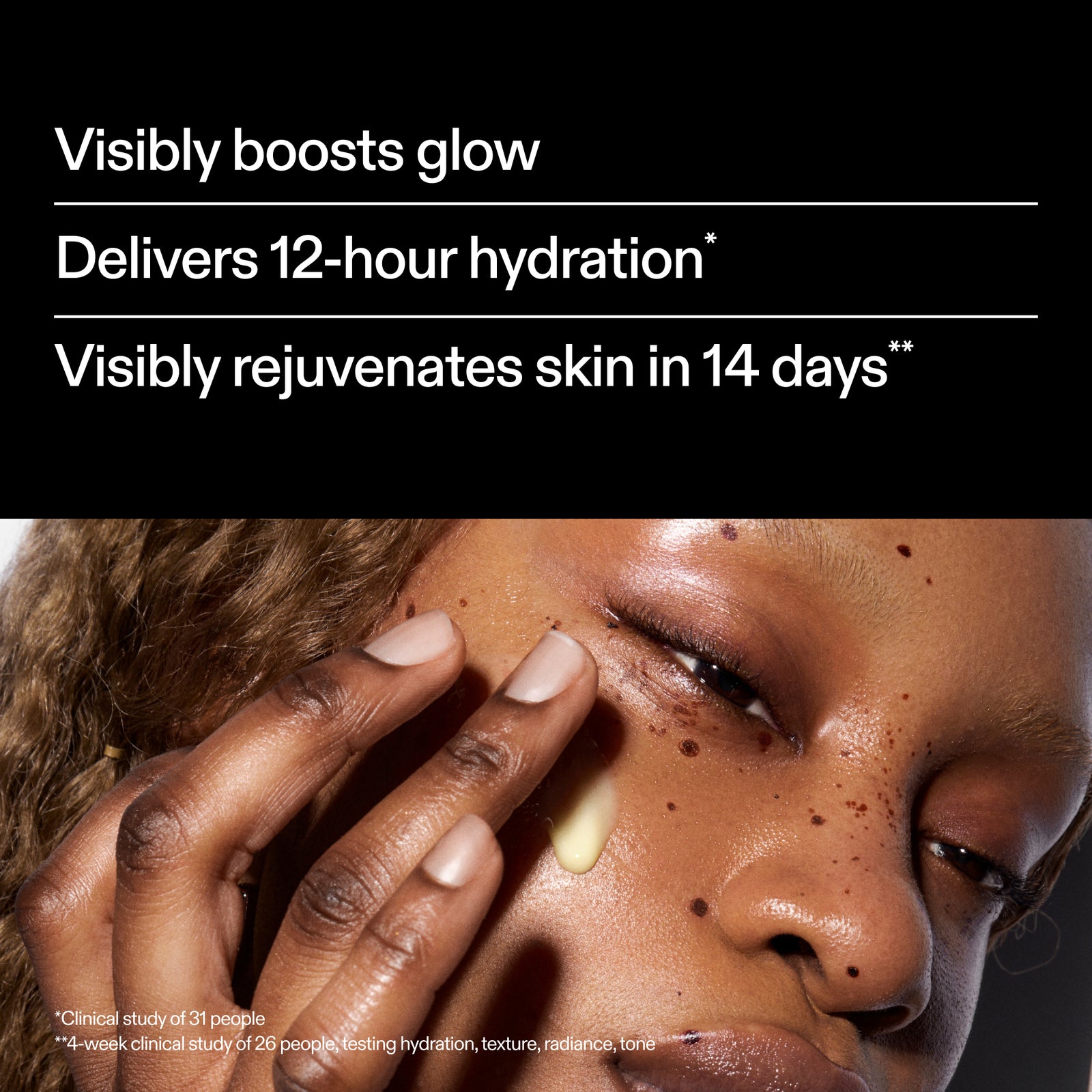 Model applying The INKEY List Exosome Hydro-Glow Complex – visible results with 72 hour hydration