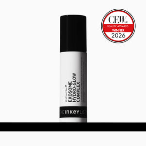 Inkey List Exosome Hydro-Glow Complex in a 70ml white bottle with a black cap, shown on a white background with a CEW UK Beauty Awards Winner 2026 badge in the top right.
