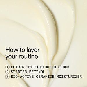 Layered application of skincare products with text on how to layer a routine.