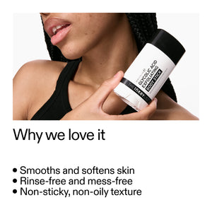 Person holding a body stick with text highlighting its benefits