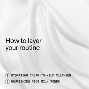 Text overlay on a white fabric background with steps for layering a skincare routine.