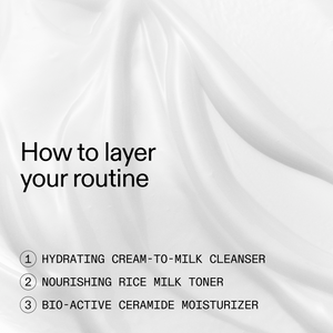 Text on a white background about layering a skincare routine with product names.