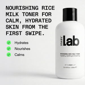 Inkey Lab nourishing rice milk toner bottle with text on a white background