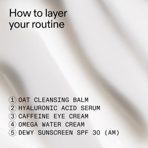 Text overlay on a light background with steps for layering a skincare routine.