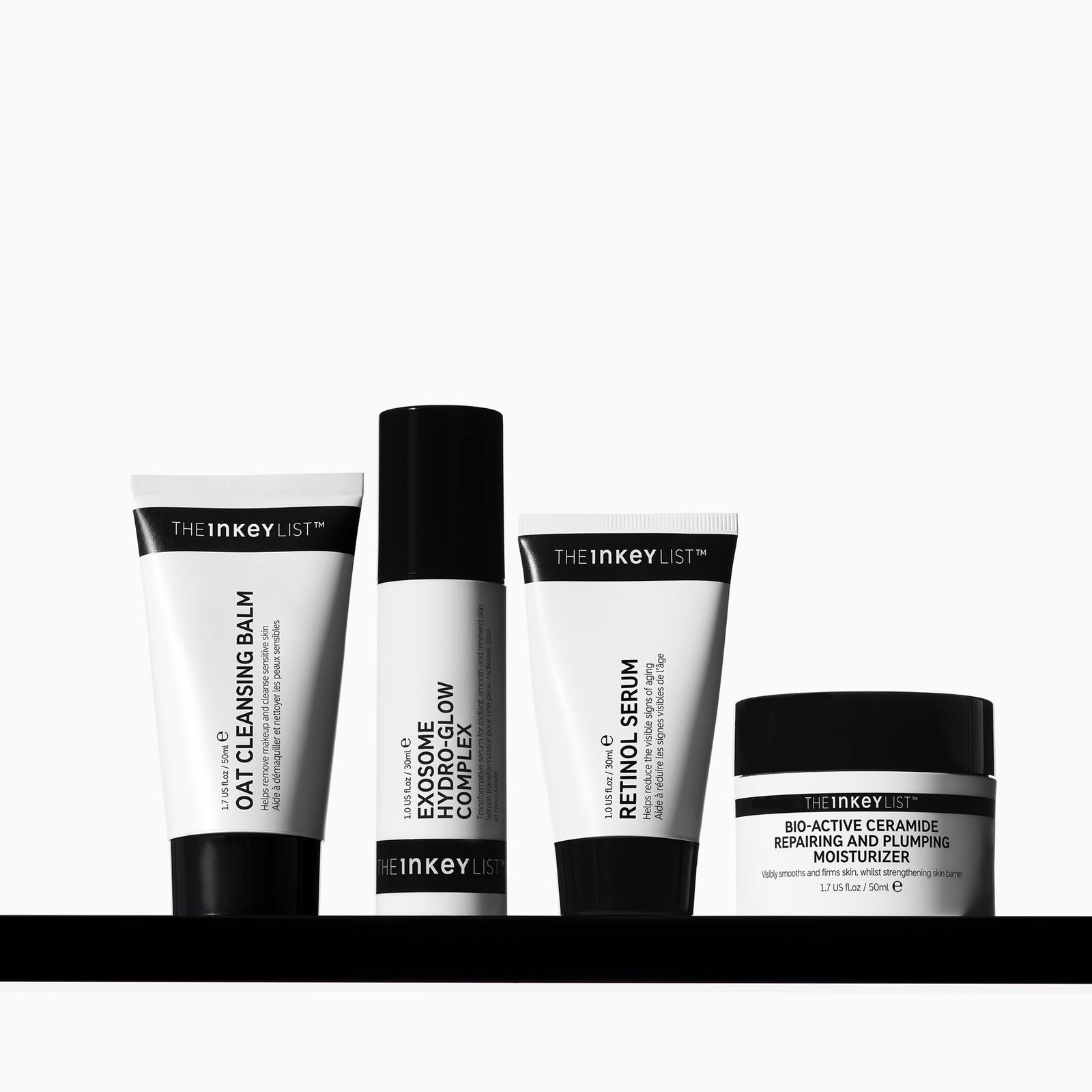 Set of skincare products from The Inkey List on a white background