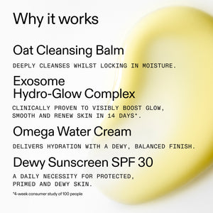 Oat cleansing balm with product details on a white background