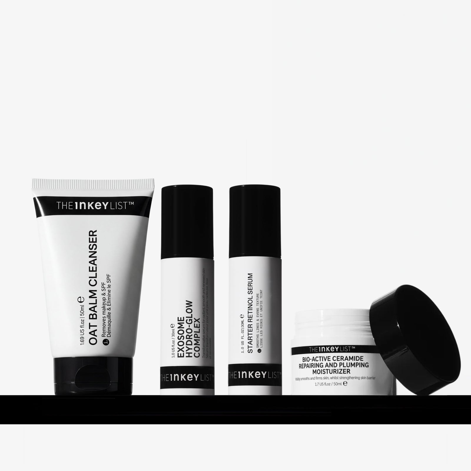 Set of skincare products from The Inkey List on a white background