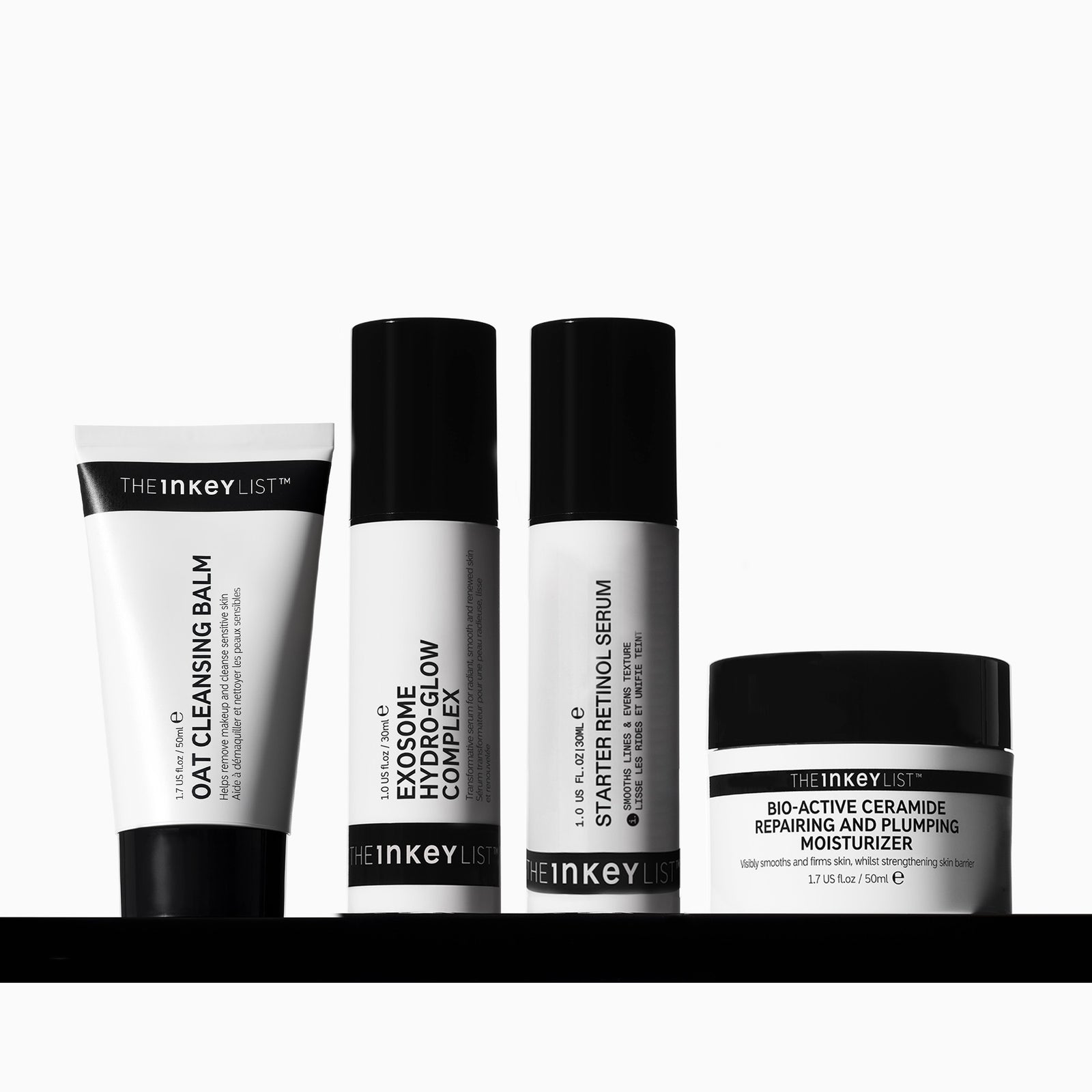 Set of skincare products from The Inkey List on a white background