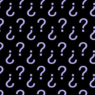 A repeating pattern of light purple question marks on a solid black background.