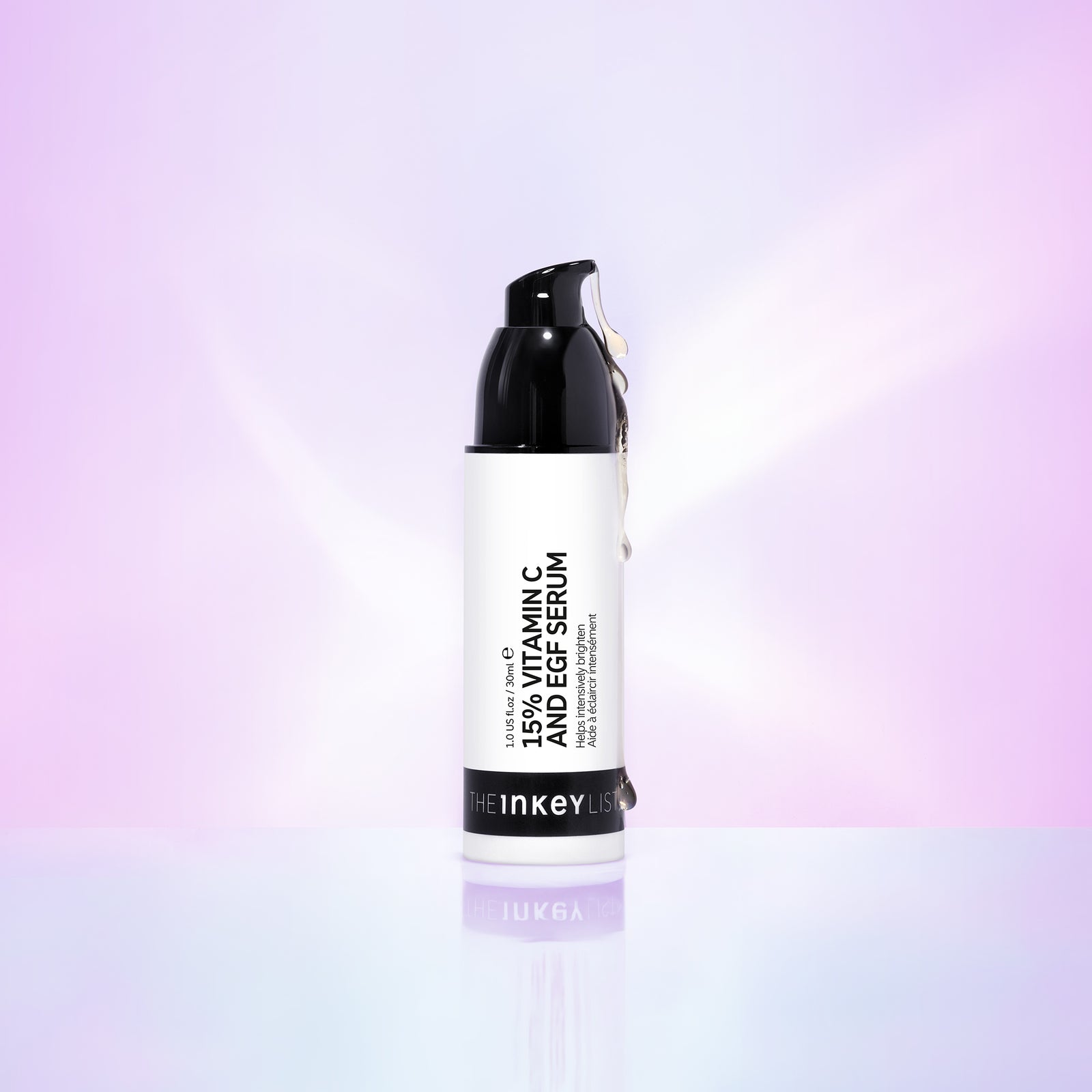 15% Vitamin C + EGF Serum bottle against a purple background