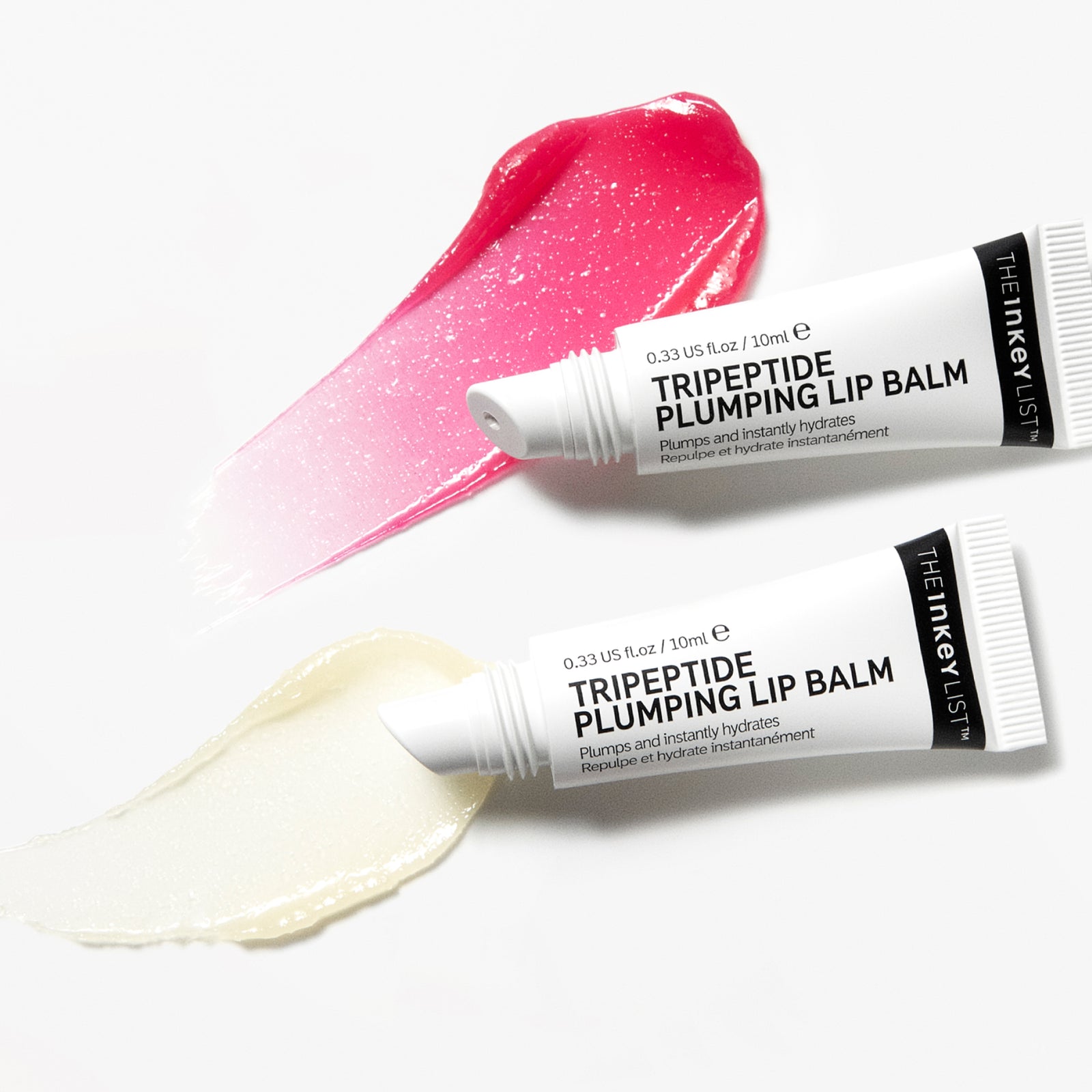 Goop shot of Pink and Clear Tripeptide Lip Balm with product tube